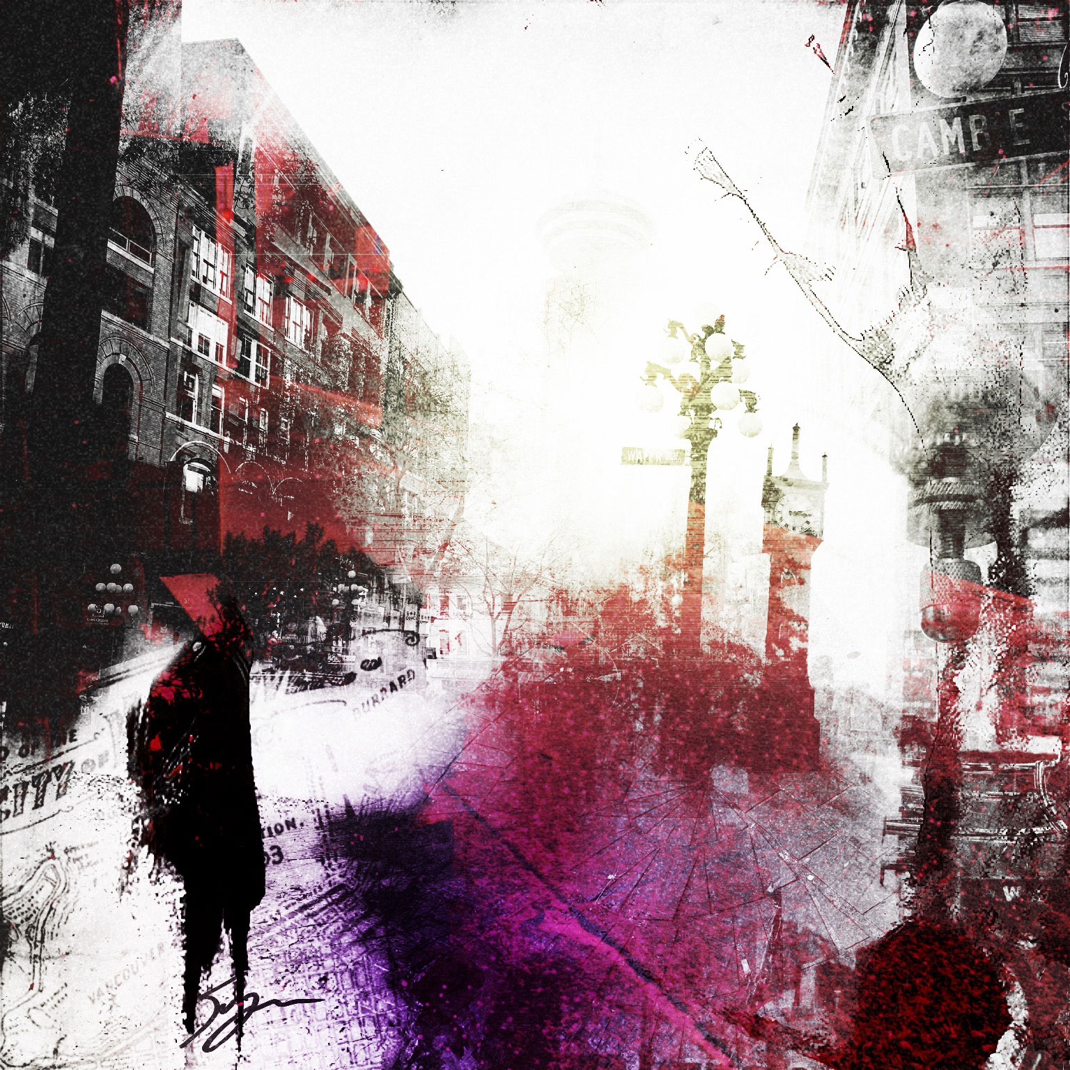 abstract, man walking around Gastown